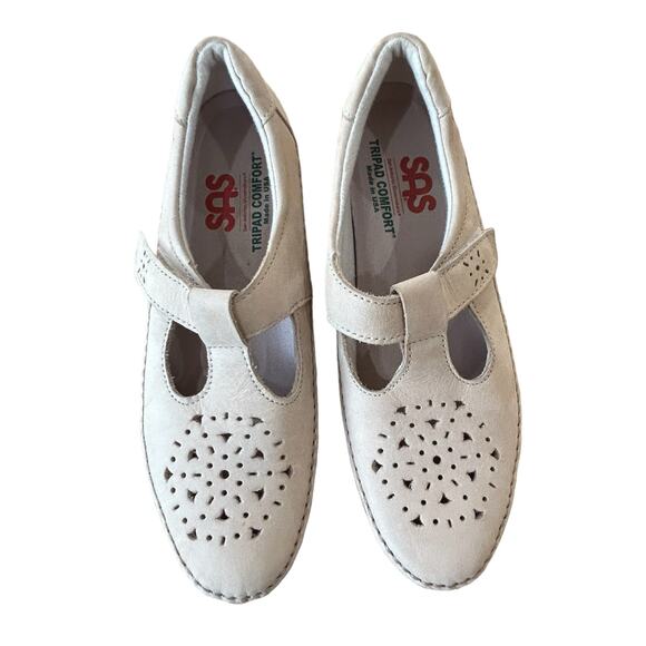 SAS Shoe Womens‎ Size 7.5 Slim Cream Leather Roamer Loafer Slip on Shoe Sandal - Picture 3 of 11